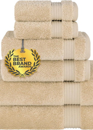Cotton Paradise 100% Cotton Turkish Towel Set, Soft Absorbent Quick Dry, 6 Piece Towel Set, Beige