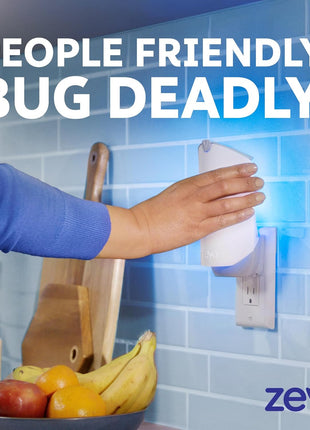 Zevo Flying Insect Trap & 3 Refill Cartridges   Plug in Fly Trap & Indoor Bug Catcher for Gnats, House & Fruit Flies   Blue & UV Light Technology, Mess Free Alternative to Bug Zapper