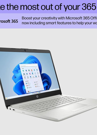 HP Portable Laptop, Student and Business, 14 inch HD Display, Intel Quad-Core N4120, 16GB DDR4 RAM, 64GB eMMC, 1 Year Office 365, Webcam, RJ-45, HDMI, Wi-Fi, Windows 11 Home, Silver