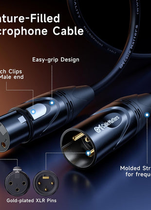 Cable Matters 2-Pack Premium XLR to XLR Cables - 6ft, Male to Female Microphone Cable, Oxygen-Free Copper (OFC) Mic Cord, Black