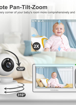 HelloBaby 4.3'' Video Baby Monitor with 30 Hours Battery, Remote Pan-Tilt-Zoom Baby Monitor No WiFi, Baby Monitor with Camera and Audio, Night Vision, ECO Mode, Two-way Talk, 8 Lullabies, 1000ft Range