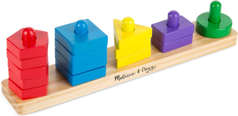 Melissa & Doug Stack and Sort Board - Wooden Educational Toy With 15 Solid Wood Pieces