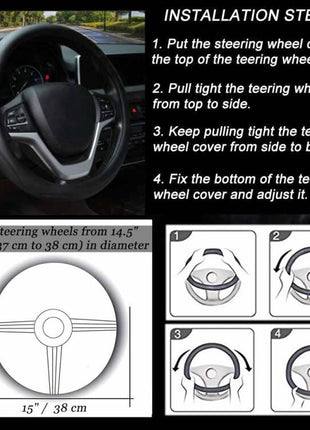 Valleycomfy Microfiber Leather Steering Wheel Cover Universal 15 inch (Black)