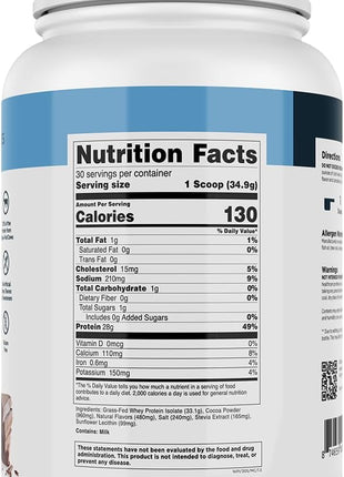 Transparent Labs Grass-Fed Whey Protein Isolate - Naturally Flavored, Gluten Free Whey Protein Powder with 28g of Protein per Serving & 9 Amino Acids - 30 Servings, Milk Chocolate