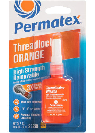 Permatex 25210 High Strength Removable Threadlocker Orange Liquid, 10 ml