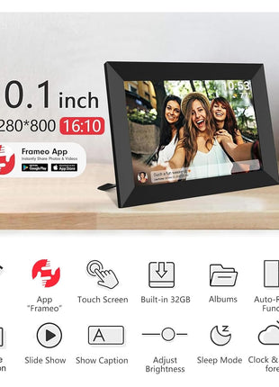 32GB FRAMEO 10.1 Inch Smart WiFi Digital Photo Frame 1280x800 IPS LCD Touch Screen, Auto-Rotate Portrait and Landscape, Built in 32GB Memory, Share Moments Instantly via Frameo App from Anywhere