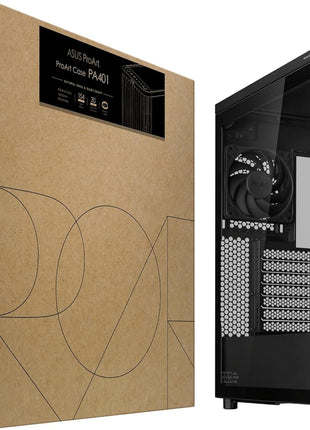 ASUS ProArt PA401 Wood Edition ATX PC Case Tempered Glass, Certified Wooden Front Panel, Prebuild Dual 160mm Fans, Power Button Lock, USB-C 20Gbps, Detachable PSU Bracket, 2 Year Warranty