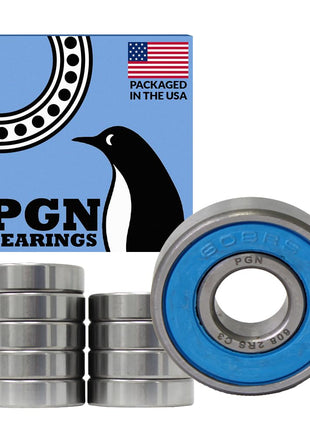 PGN (10 Pack) 608-2RS Bearing - Lubricated Chrome Steel Sealed Ball Bearing - 8x22x7mm Bearings with Rubber Seal & High RPM Support