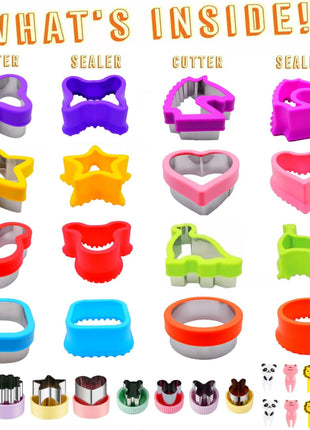 Uncrustable Sandwich Cutter, 26Pcs Crustless Sandwich Cutter and Sealer | Various Fruits Cookie Cutters & Forks, Heart Star Dino Mouse Butterfly Unicorn etc Shapes, Lunch & Bento Box Accessories