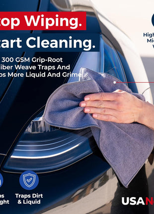 USANOOKS Microfiber Cleaning Cloth Grey - 12 Pcs (12.5 inchx12.5 inch) - High Performance - 1200 Washes, Ultra Absorbent Microfiber Towel Weave Grime & Liquid for Streak-Free Mirror Shine - Car Washing Cloth