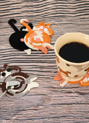 Drink Coaster | Cat Gifts for Cat Lovers,Fun Woven Creative Coasters,Cute Coffee Coaster for Home Decor Tabletop Protection Suitable for Kinds Cups (3PC)