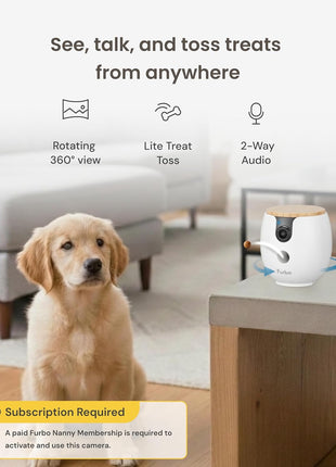 Furbo Mini 360° [Subscription Required] New 2K QHD Pet Camera - Unlock w/Paid Plan: Dog & Cat Safety Alerts, Rotating Treat Toss, 2-Way Speaker (Low Risk, 3mo Min. Cancel Anytime)