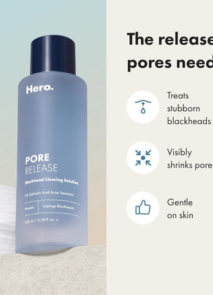 Hero Cosmetics Pore Release Blackhead Clearing Solution, 3.38 Fl Oz | Blackhead Remover Toner; Exfoliating 2% Salicylic Acid Toner Featuring AHA, BHA, and PHA; Acne Treatment