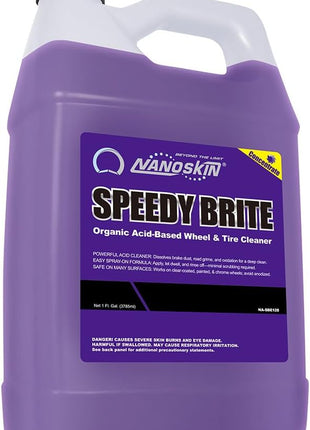 Nanoskin SPEEDY BRITE Pro Grade Wheel & Tire Acid Cleaner, 1 gallon - Chrome & Coated Wheel Safe, Cleaning with Organic Acid | Removes Brake Dust & Road Grime for Auto Detailing, Body Shop Safe