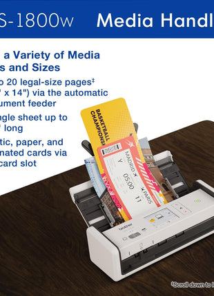 Brother ADS-1800W Wireless Compact Desktop Scanner | Scan Speeds of Up to 30ppm | 2.8" Color Touchscreen
