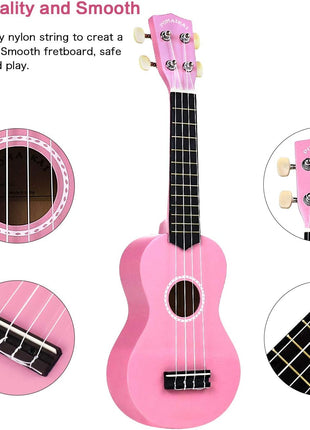 POMAIKAI Soprano Ukulele for Beginners, 21 Inch Ukulele Wood Toddler Guitar Small Hawaiian Ukalalee Starter (Black)