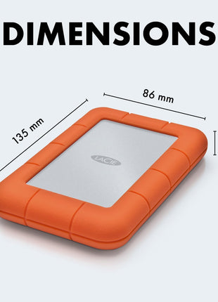LaCie Rugged Mini Portable External Hard Drive, 4TB, 2.5", for PC, Mac, iPad, and iPhone, with Data Rescue Service | 4TB 2.5 Rugged HDD, Shock and Rain and Pressure-Resistant, Rescue Data Recovery, 3-Year Warranty