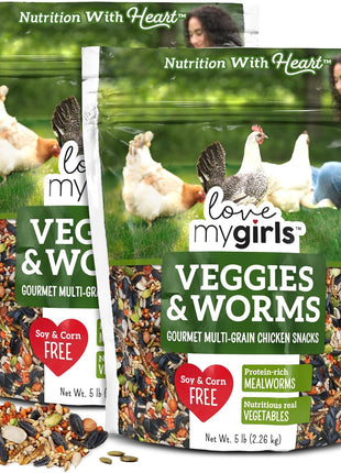 Love My Girls: Chicken Snacks - Pumpkin & Worms - 2lb Bag - Global Harvest, Gourmet Multi-Grain Treats, Corn-Free, Nutritious & Protein Rich Mealworms