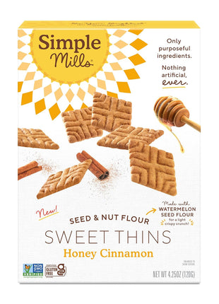 Simple Mills Honey Cinnamon Seed & Nut Flour Sweet Thins, Paleo Friendly & Delicious Sweet Thin Cookies, Good for Snacks, Nutrient Dense, 4.25oz, Pack of 1
