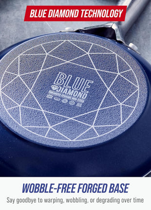 Blue Diamond 8" Nonstick Frying Pan Skillet, Diamond Infused PFAS-Free Ceramic, Dishwasher & Oven Safe, Stainless Steel Handle, Durable Non Toxic Metal Utensil Safe, Egg & Omelet Pan, Blue