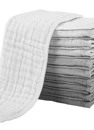 Yoofoss Muslin Burp Cloths for Baby 10 Pack 100% Organic Cotton Baby Washcloths for Boys Girls Large 20''X10'' Super Soft and Absorbent White