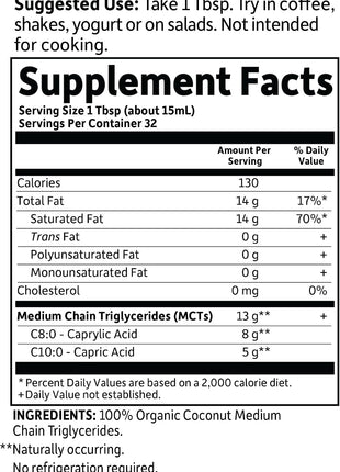 Garden of Life Dr. Formulated Brain Health 100% Organic Coconut MCT Oil 16 fl oz Unflavored, 13g MCTs, Body & Brain Fuel, Certified Non-GMO Vegan & Gluten Free, Hexane-Free