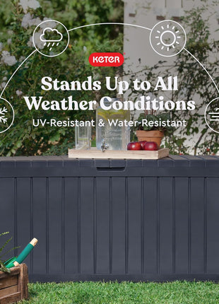 Keter Marvel Plus 71 Gallon Resin Deck Box-Organization and Storage for Patio Furniture Outdoor Cushions, Throw Pillows, Garden Tools and Pool Toys, Dark Grey