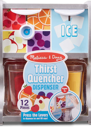Melissa & Doug Thirst Quencher Wooden Drink Dispenser with Juice Inserts, Ice Cubes & Play Kitchen Accessories, Preschool Learning Toys for Girls & Boys 3+ - FSC Certified