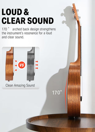 Donner Concert Ukulele Beginner Mahogany 23 Inch Ukelele Kit with Free Online Lesson Gig Bag Strap Nylon String Tuner Picks Cloth DUC-1 Gift Choice