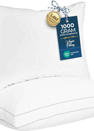 Utopia Bedding Gusset Bed Pillow, Hotel Pillows Queen Size Set of 2, White | Cotton Blended Down alternative pillows for sleeping, soft fluffy cooling comfort for Back, side & stomach sleepers, 2 pack