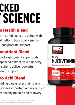 Force Factor Creatine Monohydrate Gummies & Men's Multivitamin, 5g Creatine for Muscle, Recovery & Performance + 27 Nutrients to Support Energy & Immune Function, 150 Mixed Berry Gummies + 60 Tablets