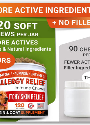 STRELLALAB Allergy Relief 2 Packs 240ct + Omega 3 180ct for Dogs Bundle - Itchy Skin Treatment + Skin&Coat Supplement - Omega 3 & Pumpkin - Allergy Chews & Anti Itch Support Supplement - Made in USA
