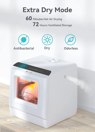 ecozy Portable Dishwasher Countertop, Mini Dishwasher with a Built-in 5L Water Tank, No Hookup Needed, 6 Washing Programs, Extra Air Drying Function for Apartments, Camping and RV