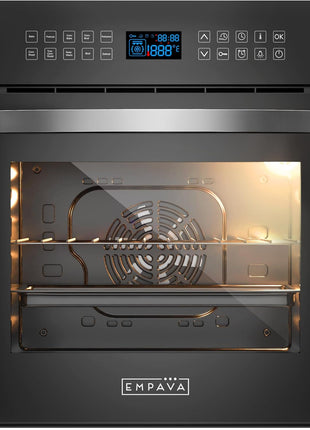 Empava 24" 10 Cooking Functions W/Rotisserie Electric LED Digital Display Touch Control Built-in Convection Single Wall Oven, 24WOC17, Black | 10 Cooking Functions, Convection Cooking, 360° Rotisserie, sensitive Touch Control, Delay Bake, ETL Certified