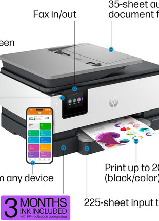 HP OfficeJet Pro 8135e Wireless All-in-One Color Inkjet Printer, Print, scan, Copy, fax, ADF, Duplex Printing Best-for-Home Office, 3 Month Instant Ink Trial Included, AI-Enabled (40Q35A)