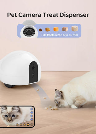 Cat Camera Robot with Laser & Treat Dispenser, Moving Pet Camera Robot for Dogs and Cats, Phone App Control, Auto Recharging, Night Vision, Two-Way Audio, Interactive LED Cat Toy, 2.4G WiFi