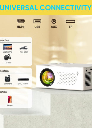 PURSHE Mini Bluetooth Projector, Full HD 1080P Supported Portable Outdoor Movie Projector for iOS, Android, Windows, Compatible with TV Stick/HDMI/Smartphone/PS4/USB [Remote Included]