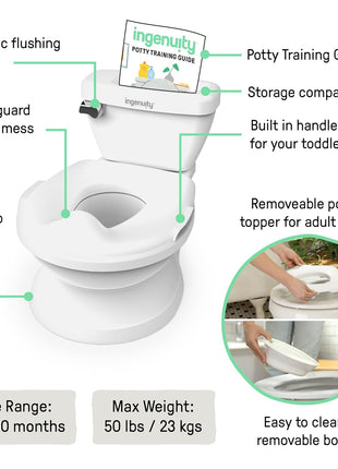 Ingenuity My Size Potty Pro 2-in-1 Potty Training Toilet, Floor Potty with Removable Potty Seat for Standard Toilets, Realistic Flushing Sound, For Toddlers Ages 18+ months, Up to 50 lb