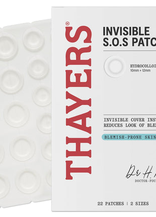 THAYERS Invisible S.O.S Hydrocolloid Acne Pimple Patch, Ultra-Thin Design Instantly Reduces Look of Blemishes, Set of 22 Pimple Patches