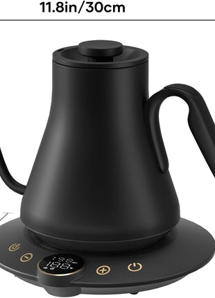 INTASTING Gooseneck Electric Kettle with ±1°F Temperature Control 0.9 Liter | 1500W Quick Heating, Stainless Steel Inner, Pour Over Coffee & Tea, Keep Warm, Auto Shut-Off, Built-in Brew Timer, Black