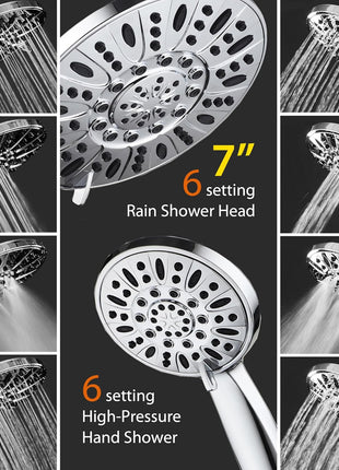 AquaDance 7 inch Premium High Pressure 3-Way Rainfall Combo for The Best of Both Worlds - Enjoy Luxurious Rain Showerhead and 6-Setting Hand Held Shower Separately or Together - Chrome Finish - 3328