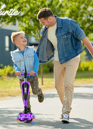 Hurtle 3-Wheeled Scooter for Kids - Wheel LED Lights, Adjustable Lean-to-Steer Handlebar, and Foldable Seat - Sit or Stand Ride with Brake for Boys and Girls Ages 1-14 Years Old