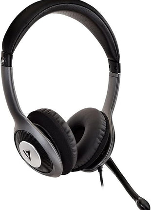 V7 HU521 Deluxe USB Stereo Headphones with Microphone - Black & Grey