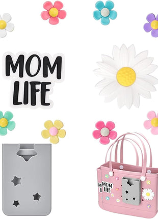 Ella & Emma 16pcs Flower Charm Accessory for Bogg Bags and Simply Southern Totes, Decorative Accessories to Customize Your Beach Tote Bag