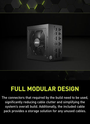 MSI MAG A750GL PCIE5, Fully Modular Compact Gaming 750W Power Supply, 80+ Gold, ATX 3.1 & PCIe 5.1 Ready, Native Dual-Color 12V-2x6 Cable, 10 Year Warranty