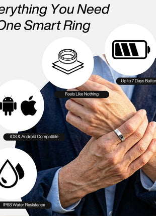 Smart Ring Pro, No App Subscription, Sleep & Activity Tracker with Heart Rate Monitoring, 7 Days Battery Life, IP68 Waterproof Fitness Ring, Compatible with iOS & Android(Matte Silver,9)