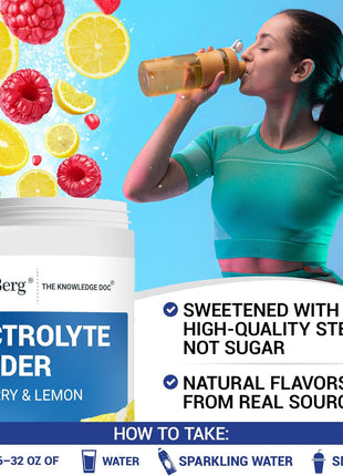 Dr. Berg Zero Sugar Hydration Keto Electrolyte Powder - Enhanced w/ 1000 mg of Potassium & Real Pink Himalayan Salt (NOT Table Salt) - Raspberry & Lemon Flavor Hydration Drink Supplement, 100 Servings