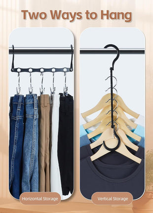 HOUSE DAY Black Magic Space Saving Hangers 10 Pack, Premium Smart Hanger Hooks, Sturdy Cascading Hangers with 5 Holes for Heavy Clothes, Closet Organizers and Storage, College Dorm Room Essentials