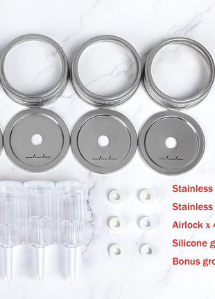 Jillmo Fermentation Kit, Stainless Steel Fermenting Lids for Wide Mouth Mason Jars (NO Jars)