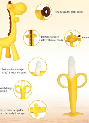 Baby Teething Toys 3-6 Months, Baby Chew Teether Toys | BPA Free, Babies Teething Relief, Banana Toothbrush, Fruit Shape Giraffe Newborn Teether Toy Gift for Boy and Girl